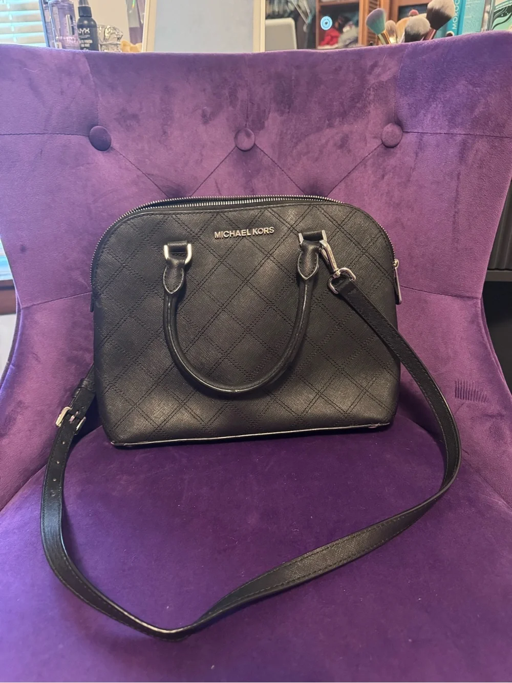 Michael Kors Black Quilted Dome Satchel with Crossbody Strap